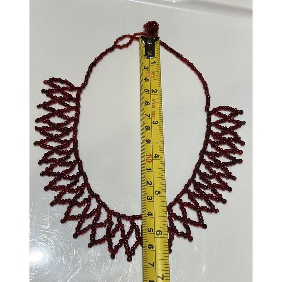 Red Glass Seed Bead Bib Choker Necklace Statement Vintage Regency Romantic Goth - Picture 6 of 8